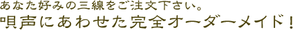 あなた好みの三線をご注文ください。唄声にあわせた完全オーダーメイド！